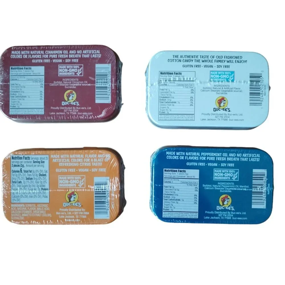 Lot Of 4 Buc-ee's Tin Mints Peppermint Cinnamon‎ Cotton Candy Orange Blast Sours